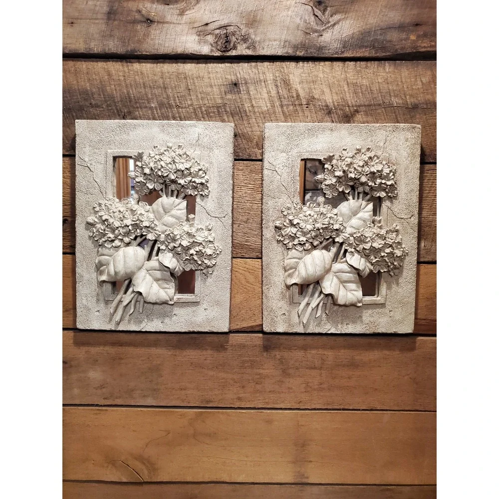 Vintage 3D Floral Mirror Wall Plaque Hydrangea 16